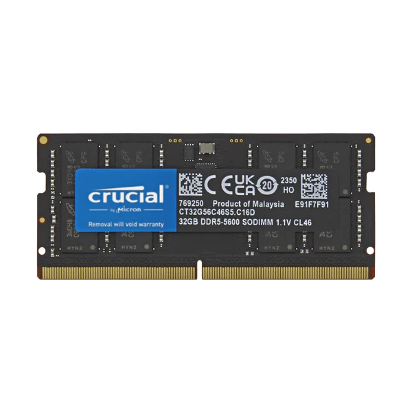 Memoria RAM para Laptop DDR5 PC5-44800 32GB 5600MHZ CL36 1.1V LAPTOP CRUCIAL CT32G56C46S5 Memoria RAM para Laptop DDR5 PC5-44800 32GB 5600MHZ CL36 1.1V LAPTOP CRUCIAL CT32G56C46S5